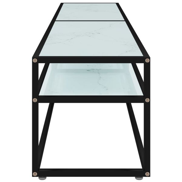 vidaXL TV Cabinet Black and White Marble Tempered Glass, Powder-Coated Steel