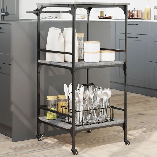 vidaXL Kitchen Trolley Gray Sonoma 23.8"x19.7"x41.3" Engineered Wood