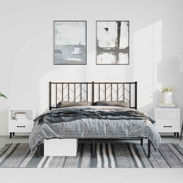 vidaXL Bed Frame Black Powder-Coated Steel Double Size Bed Frame