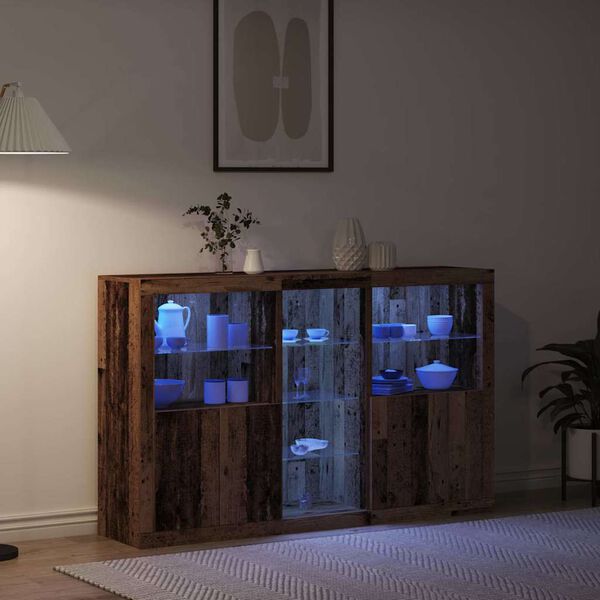 vidaXL LED Sideboard Old Wood 63.78 x 14.57 x 39.37 in Engineered Wood