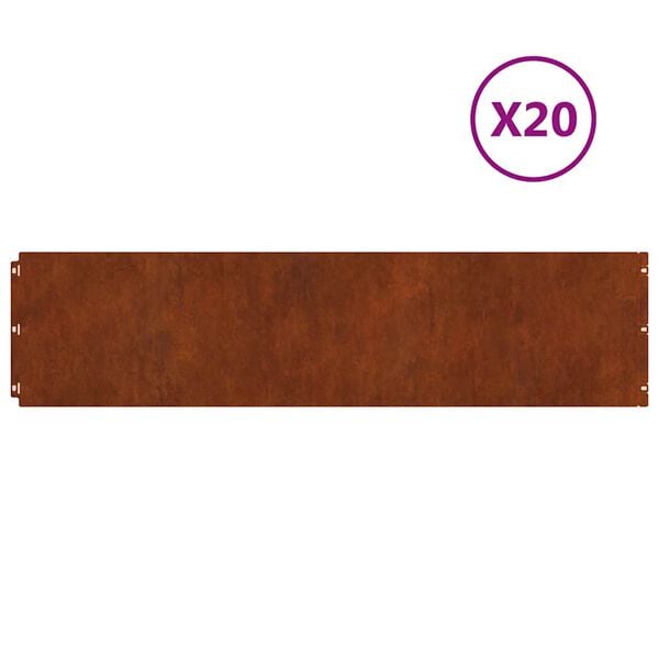 vidaXL Lawn Edgings 20 pcs 9.8x40.6" Flexible Weathering Steel