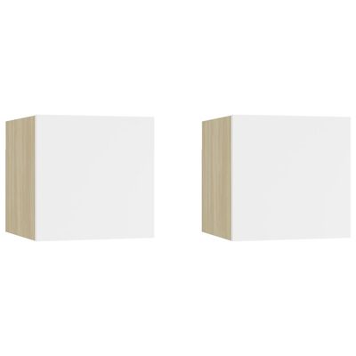 vidaXL Wall Mounted TV Cabinets 2 pcs White and Sonoma Oak 12"x11.8"x11.8"
