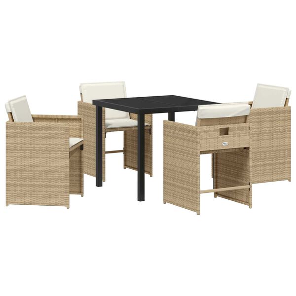 vidaXL Garden Dining Set with Cushion 5 pcs Beige Poly Rattan