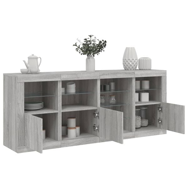 vidaXL Sideboard Grey Sonoma Engineered wood, Glass 64 x 14.6 x 26.4 in