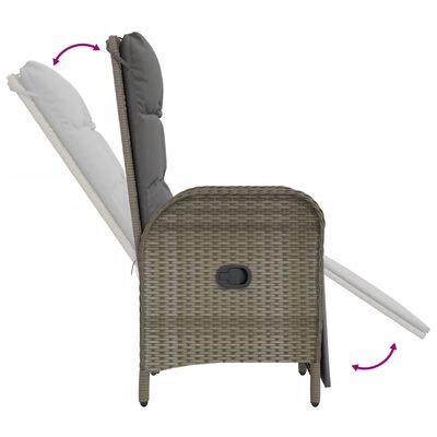 vidaXL Patio Reclining Chairs 2 Pcs with Table Gray Poly Rattan