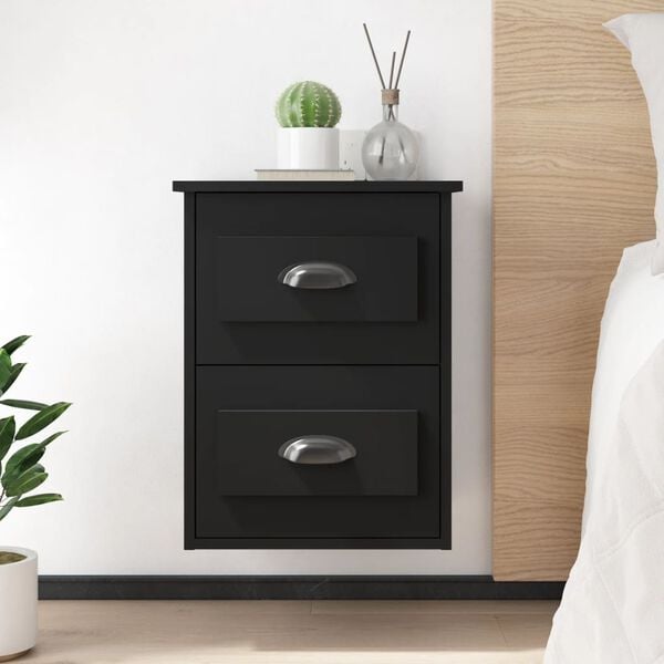 vidaXL Wall-mounted Bedside Cabinet Black Engineered wood