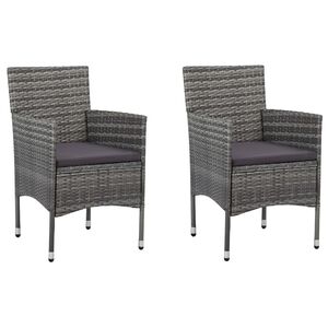 vidaXL Rattan Chair Set of 2 Grey Poly Rattan, Steel Frame Medium