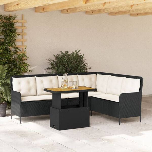 vidaXL 2 Piece Patio Sofa Set with Cushions Black Poly Rattan
