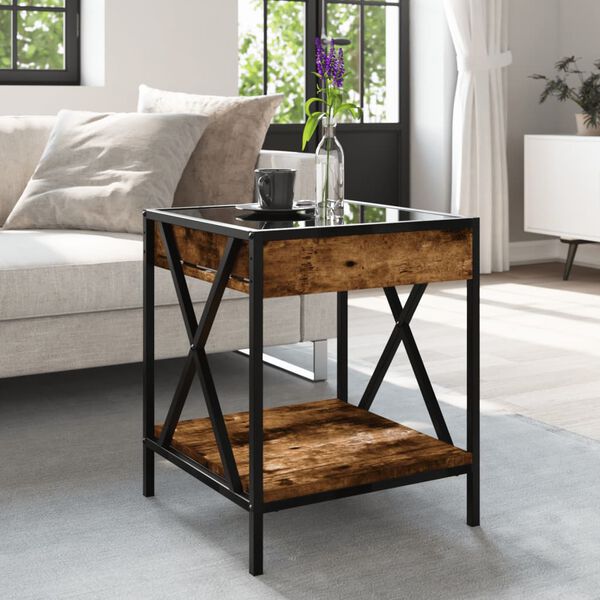 vidaXL Coffee Table Smoked oak Engineered wood, glass, metal Medium