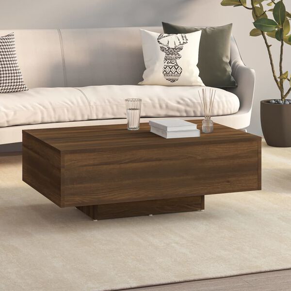 vidaXL Coffee Table Brown Oak Engineered Wood Low Stylish Inlays