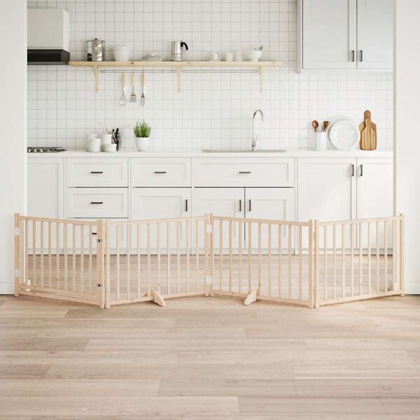 vidaXL Dog Gate with Door Foldable 4 Panels 126.0 " Solid Wood Fir