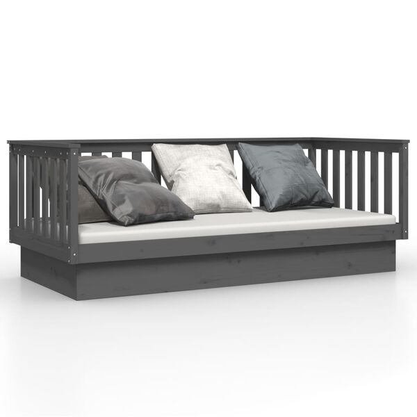 vidaXL Grey Day Bed Solid Pine Wood Standard Convertible Day Bed
