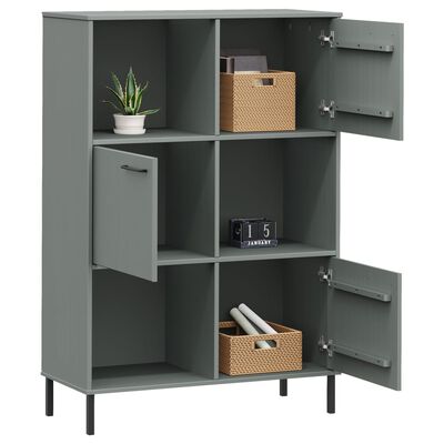 vidaXL Bookcase with Metal Legs Gray 35.4"x13.8"x50.6" Solid Wood OSLO