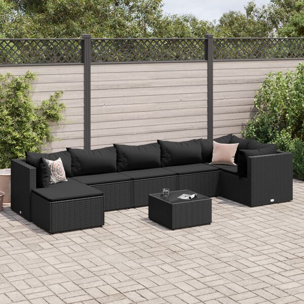 vidaXL Patio Lounge Set Black PE rattan, Powder-coated steel, Tempered glass