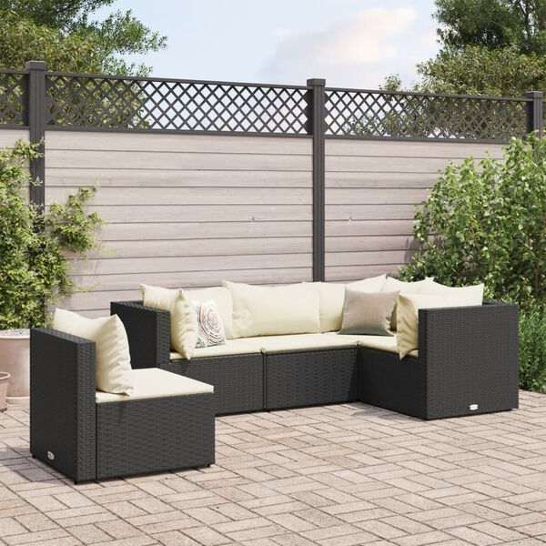 vidaXL Patio Lounge Set Black PE rattan, powder-coated steel, fabric