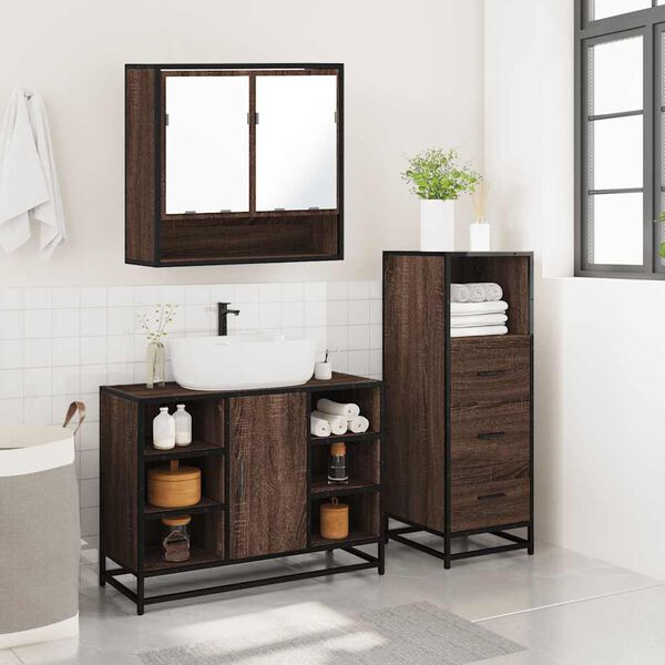 vidaXL Bathroom Furniture Set Brown Oak Engineered Wood, Metal, Glass