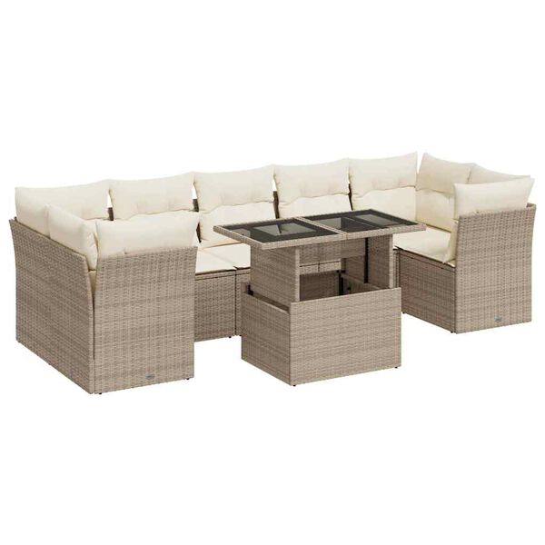 vidaXL Garden Sofa Set Beige Poly Rattan Standard for 7 seater
