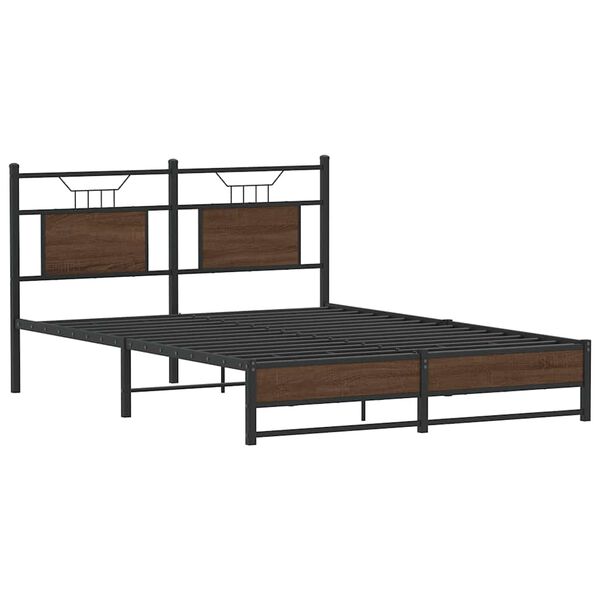 vidaXL Bed Frame Brown oak Engineered wood and steel 54 x 75 in