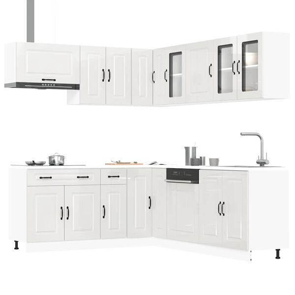 vidaXL Kitchen Cabinet Set Gloss White Engineered Wood and Glass Large