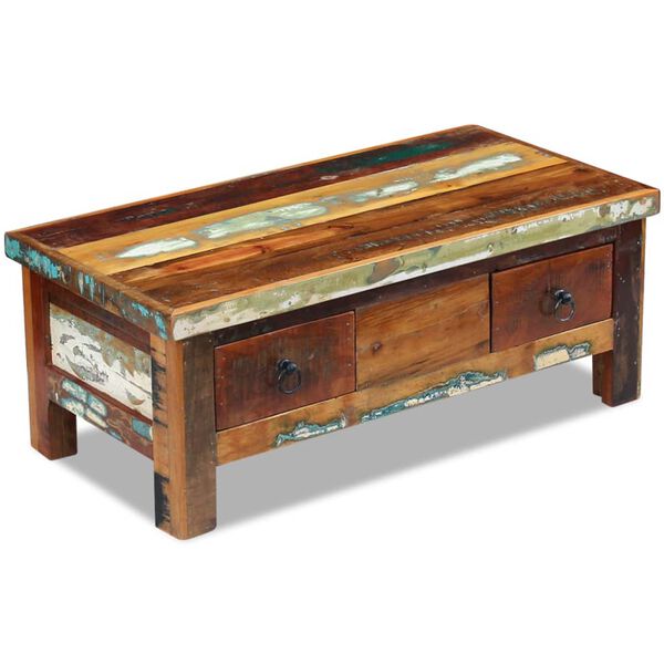 vidaXL Coffee Table Multicolour Reclaimed Wood 35.4 in x 17.7 in x 13.8 in