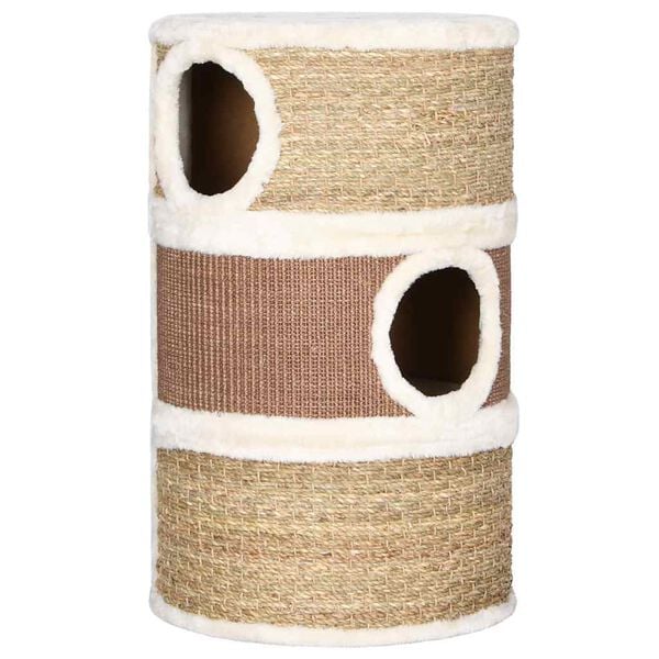 vidaXL Cat Barrel Brown, White Flakeboard, plush, seagrass Large Durable