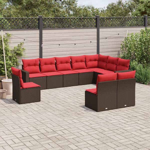 vidaXL 10 Piece Patio Sofa Set with Cushions Brown Poly Rattan