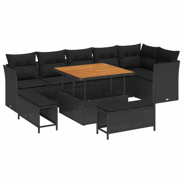 vidaXL Garden Sofa Set 9 pcs Black Poly rattan and powder-coated steel