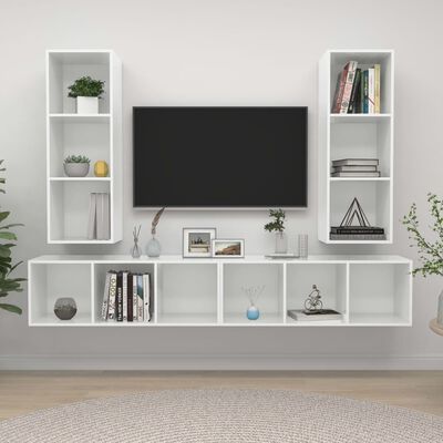 vidaXL Wall-mounted TV Stands 4 Pcs High Gloss White Engineered Wood