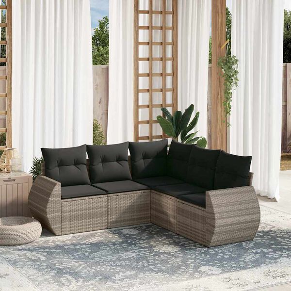 vidaXL Garden Sofa Set Light Grey PE Rattan Large Modular