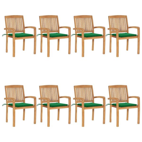 vidaXL Stacking Patio Chairs with Cushions 8 pcs Solid Teak Wood