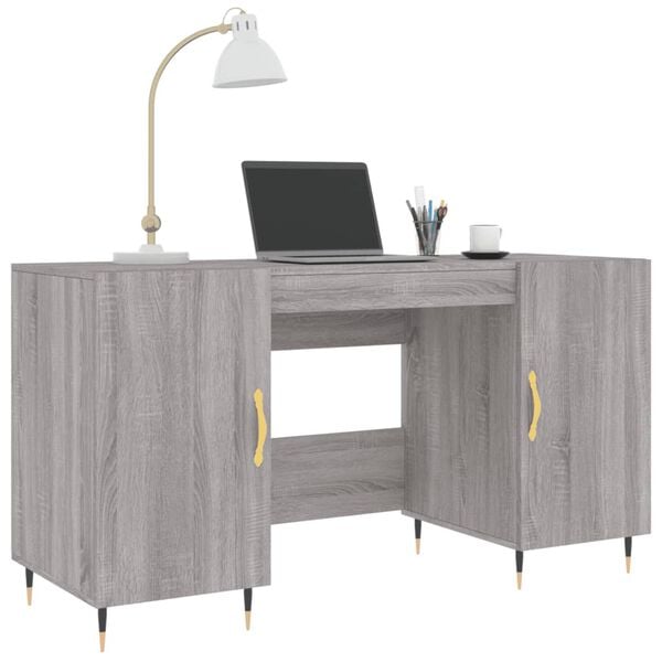 vidaXL Desk Grey sonoma Engineered wood, iron, aluminum alloy