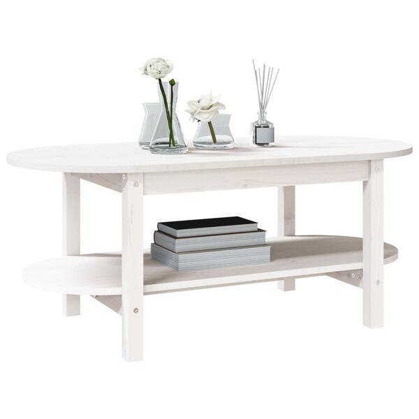 vidaXL Coffee Table White Solid pine wood Coffee Table Oblong Rustic