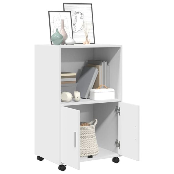 vidaXL Rolling Cabinet White Engineered wood 21.7 x 15.7 x 35.8 in