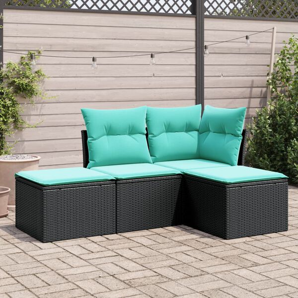 vidaXL Garden Sofa Set Black, Blue PE rattan, Powder-coated steel, Fabric