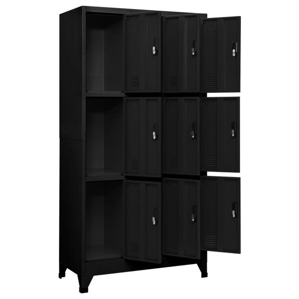 vidaXL Locker Cabinet Black Steel Locker Cabinet Rectangular Modern