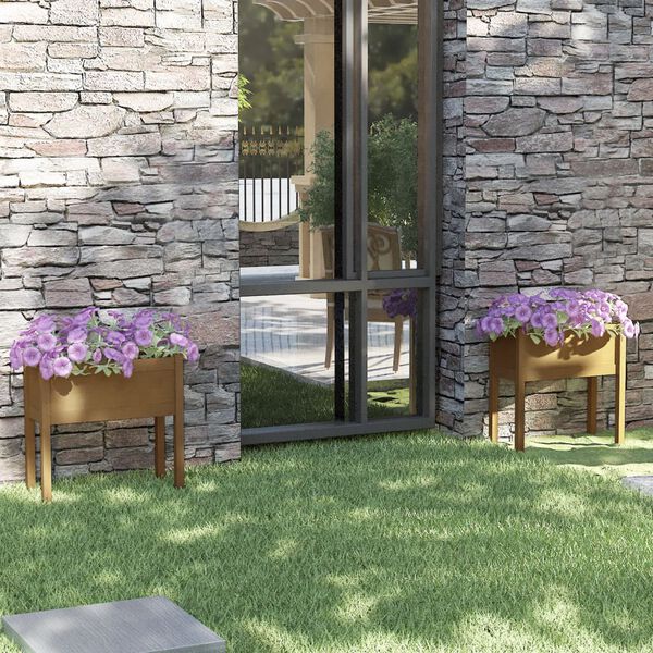 vidaXL Garden Planter Set of 2 Honey Brown Solid Pinewood Medium