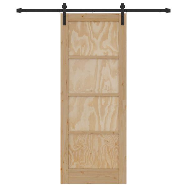 vidaXL Sliding Door Natural and Black 30.71 x 79.53 in Solid Pine Wood