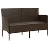 vidaXL Garden Sofa Brown PE rattan, steel, fabric (100% polyester)