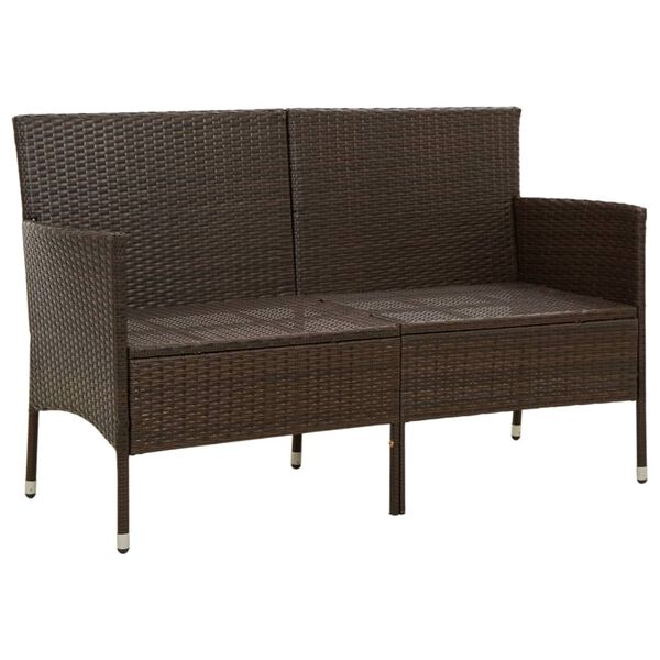 vidaXL Garden Sofa Brown PE rattan, steel, fabric (100% polyester)