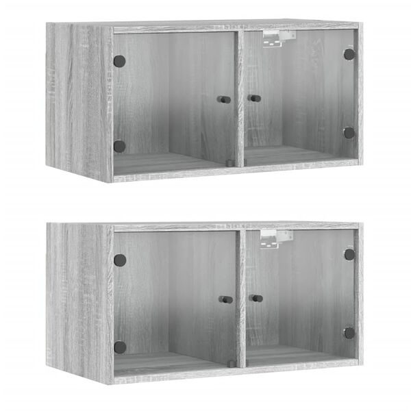 vidaXL Wall Cabinet Set of 2 Gray Sonoma Engineered wood, glass Medium