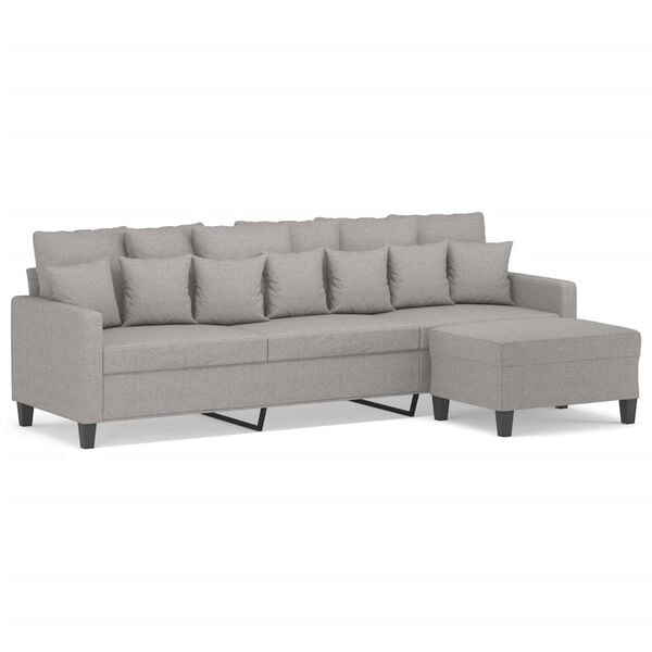 vidaXL 3-Seater Sofa with Footstool Light Gray 82.7" Fabric