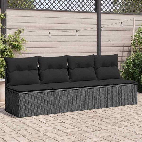 vidaXL Garden Sofa Black Poly Rattan, Powder-Coated Steel 4-Seater