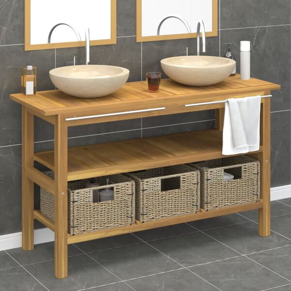 vidaXL Vanity Cabinet With Sink Cream Teak Wood Medium