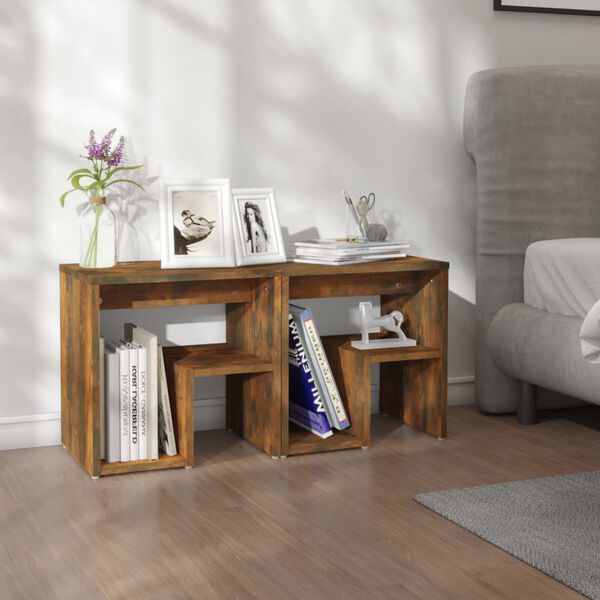 vidaXL Bed Cabinet Set of 2 Smoked oak Engineered wood 15.7x11.8x15.7 in