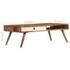 vidaXL Coffee Table Brown and White Solid Acacia Wood 43.3x19.7x13.8 in