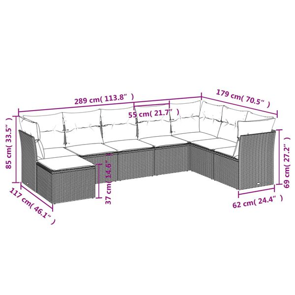 vidaXL Garden Sofa Set Grey PE rattan Large Modular Garden Sofa Set