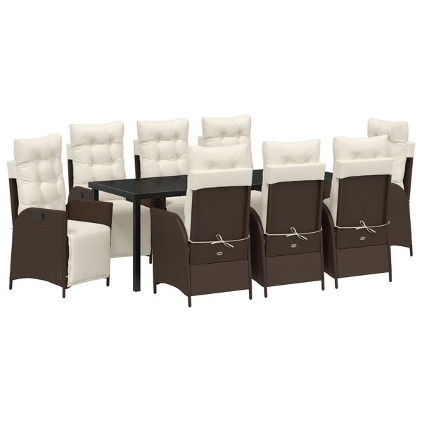 vidaXL Garden Dining Set with Cushion 9 pcs Brown Poly Rattan
