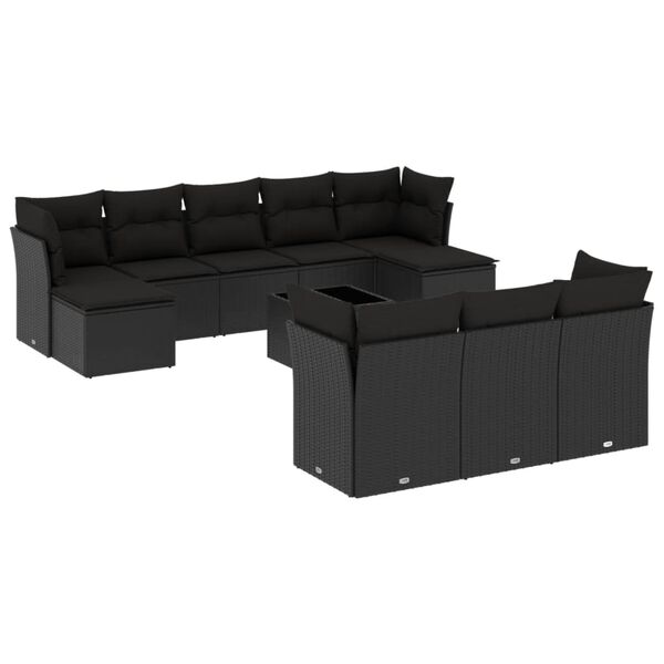 vidaXL Garden Sofa Set Black PE rattan, powder-coated steel, tempered glass