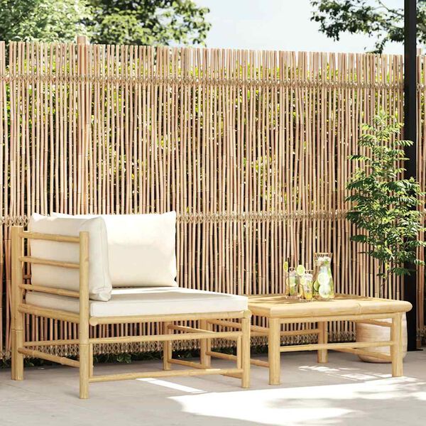vidaXL Garden Lounge Set Cream, Bamboo Bamboo, 100% polyester Medium