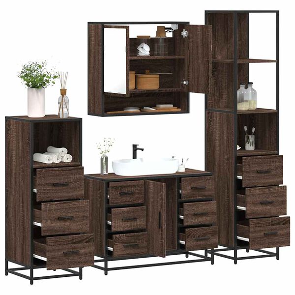 vidaXL Bathroom Furniture Set Brown Oak Engineered wood, Metal
